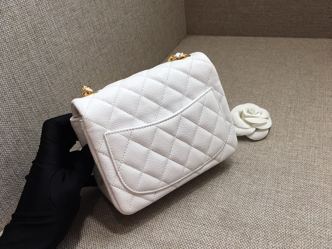 Mini Classic Flap Caviar Bag A01115 White/Gold